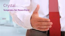  Presentation with shake hand - Theme with cropped view of business man extending hand to shake background and a sky blue colored foreground