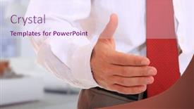  Presentation with hand shake - Colorful PPT layouts enhanced with cropped view of business man extending hand to shake backdrop and a sky blue colored foreground