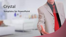  Presentation with shake hand - Slides having cropped view of business man extending hand to shake background and a light gray colored foreground