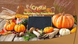  Presentation with autumn leaves - Beautiful PPT layouts featuring crops mushrooms - autumn still life with pumpkins backdrop and a red colored foreground