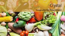 Presentation with different country food culture - Cool new PPT layouts with crops mushrooms - different organic vegetables multicolored food backdrop and a gold colored foreground