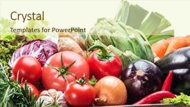  Presentation with fresh fruits vegetables dairy meat - PPT theme enhanced with crops mushrooms - fresh multi-colored vegetables in wooden background and a  colored foreground