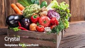  Presentation with multi - Presentation theme consisting of crops mushrooms - fresh multi-colored vegetables in wooden background and a  colored foreground