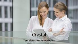  Presentation with flower office desk table - Presentation theme enhanced with cross 19 - businesswomen using digital tablet background and a light gray colored foreground