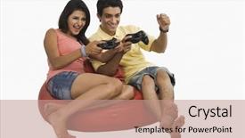  Presentation with video game - Cool new presentation theme with cross 19 - couple playing a video game backdrop and a coral colored foreground