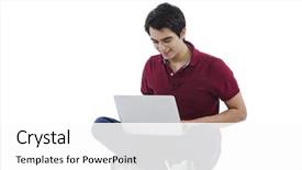  Presentation with floor - Slide set with cross 19 - man sitting on the floor background and a white colored foreground