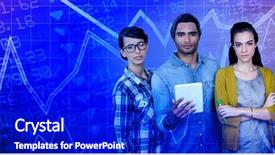  Presentation with five business people standing together and smiling - Beautiful slides featuring cross 19 - portrait of business people standing backdrop and a royal blue colored foreground