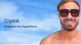  Presentation with low angle view of fictitious - Slide set with cross 19 - portrait of handsome man wearing background and a light blue colored foreground