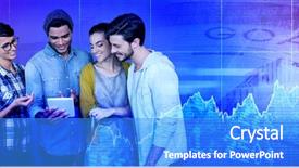  Presentation with city buildings - PPT layouts with cross 19 - smiling business people discussing background and a cobalt blue colored foreground