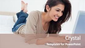  Presentation with social isolation - PPT theme consisting of cross 19 - smiling woman lying down background and a coral colored foreground