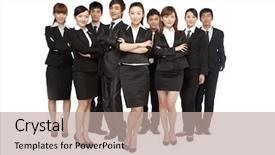  Presentation with team people hugging - Slides enhanced with cross 19 - team of business people background and a mint green colored foreground