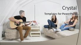  Presentation with man in suit guitar - Beautiful PPT theme featuring cross 19 - young man playing guitar backdrop and a white colored foreground