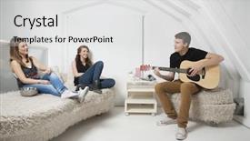  Presentation with music man in suit guitar - Audience pleasing presentation design consisting of cross 19 - young man playing guitar backdrop and a light gray colored foreground