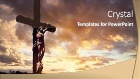  Presentation with jesus cross - Cool new slide set with cross-at-sunset-crucifixion backdrop and a tawny brown colored foreground