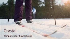  Presentation with ski - Presentation theme consisting of cross country - human legs in active winterwear background and a lemonade colored foreground