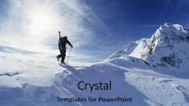  Presentation with mountain hiking - Theme consisting of cross country - rear view of skier hiking background and a teal colored foreground