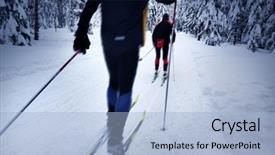  Presentation with winter forest - Audience pleasing theme consisting of cross country - skier in a winter forest backdrop and a light blue colored foreground