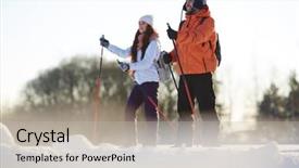  Presentation with resort - PPT theme enhanced with cross country - skiers at resort background and a light gray colored foreground
