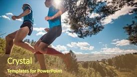  Presentation with athletes - Colorful slides enhanced with cross country - trail running athletes crossing off backdrop and a tawny brown colored foreground