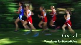  Presentation with running race - Theme with cross country - view of several women runners background and a tawny brown colored foreground
