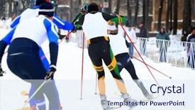  Presentation with ski - Audience pleasing presentation theme consisting of cross country ski race focus backdrop and a sky blue colored foreground