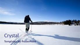  Presentation with skiing - Amazing theme having cross country skiier skiing off backdrop and a sky blue colored foreground