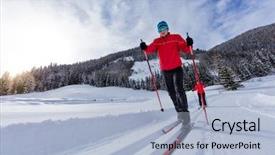  Presentation with exercise sport - Audience pleasing PPT theme consisting of cross-country skiing young man backdrop and a light blue colored foreground