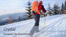  Presentation with movement - Presentation theme having cross-country skiing young man background and a light blue colored foreground