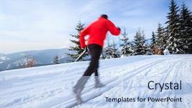  Presentation with movement - Audience pleasing PPT theme consisting of cross-country skiing young man backdrop and a light blue colored foreground