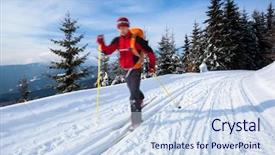  Presentation with skiing - Cool new slide deck with cross-country skiing young man backdrop and a sky blue colored foreground