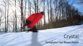  Presentation with skiing - PPT theme featuring cross-country skiing young man background and a light blue colored foreground