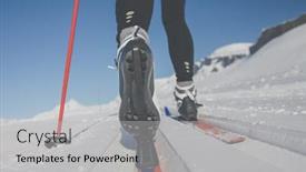  Presentation with skiing - PPT theme enhanced with cross-country-skiing-young-woman background and a light gray colored foreground