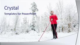  Presentation with forest winter - PPT theme enhanced with cross-country skiing young woman background and a sky blue colored foreground