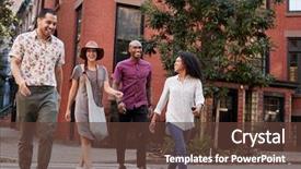  Presentation with new york city - Slide deck with cross cultutal - group of friends crossing urban background and a tawny brown colored foreground