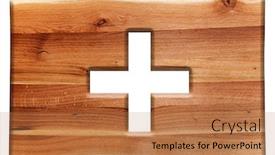  Presentation with wood-board - Amazing PPT layouts having cross cut in wooden board isolated on white natural oak wood backdrop and a coral colored foreground
