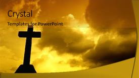  Presentation with inspirational - Colorful PPT theme enhanced with cross detail in silhouette backdrop and a gold colored foreground