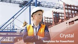  Presentation with shipping - PPT layouts enhanced with cross docking - confident female engineer in shipping background and a  colored foreground