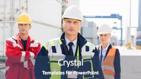 Presentation with shipping - PPT layouts with cross docking - confident workers standing in shipping background and a  colored foreground