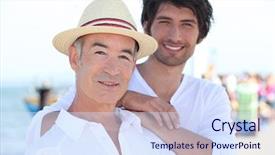  Presentation with father - PPT layouts consisting of cross docking - father and son stood background and a  colored foreground