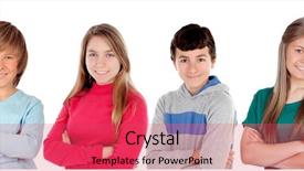  Presentation with friends - Colorful presentation theme enhanced with cross docking - four preteen friends isolated backdrop and a red colored foreground