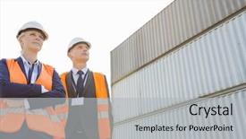  Presentation with low angle view of hockey - Beautiful presentation theme featuring cross docking - low angle view of workers backdrop and a light gray colored foreground