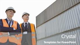  Presentation with low angle view of volleyball - Beautiful slide deck featuring cross docking - low angle view of workers backdrop and a gray colored foreground