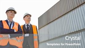  Presentation with low angle view of volleyball - Cool new PPT theme with cross docking - low angle view of workers backdrop and a gray colored foreground