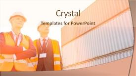  Presentation with cargo - Colorful slide set enhanced with cross docking - low angle view of workers backdrop and a cream colored foreground