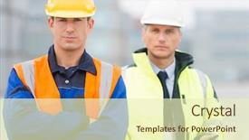  Presentation with worker - PPT layouts with cross docking - portrait of confident worker standing background and a  colored foreground