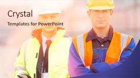  Presentation with worker abuse - Cool new theme with cross docking - portrait of confident worker standing backdrop and a  colored foreground