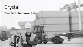  Presentation with shipping - Cool new presentation with cross docking - portrait of confident workers standing backdrop and a sky blue colored foreground