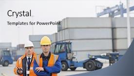  Presentation with shipping - Cool new slides with cross docking - portrait of confident workers standing backdrop and a  colored foreground