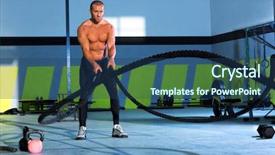  Presentation with fire safety firefighters battling - Slide deck with cross fit - fitness battling ropes at gym background and a ocean colored foreground