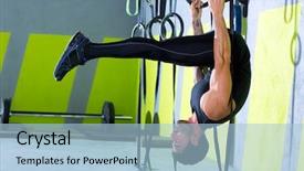  Presentation with dip - Beautiful presentation theme featuring cross fit - fitness dip ring man workout backdrop and a light blue colored foreground